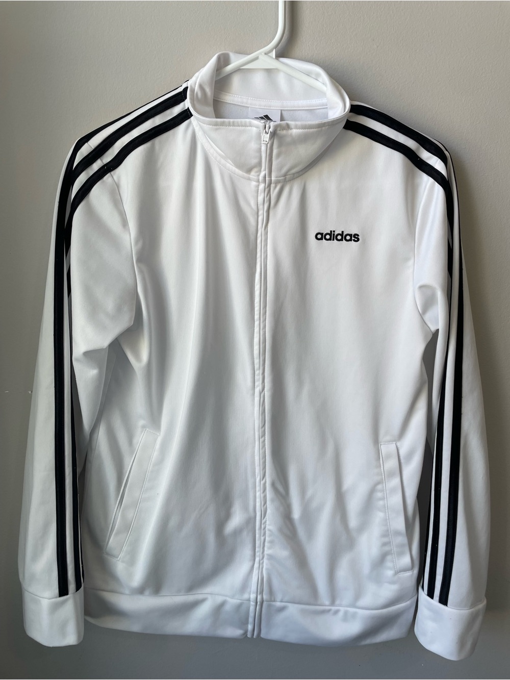 Adidas White 3 Stripe Full Zip Athletic Track Jacket - Size L